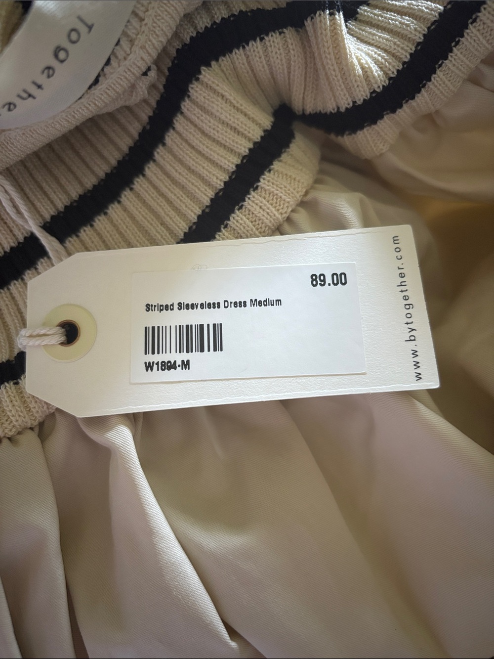 By Together Cream and Black Striped Knit Bodice Midi Dress - Picture 3 of 3